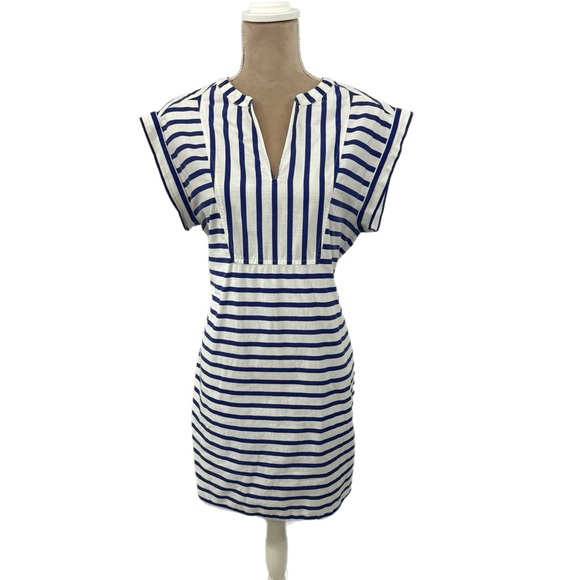 J.CREW Coastal Chic Mini Dress Split Neck Short Sleeve Women’s Sz Medium Summer - Picture 2 of 10